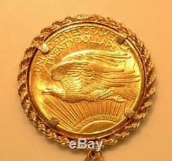 1924 Saint Gaudens Gold Double Eagle $20 Coin Pendant & Gold Chain