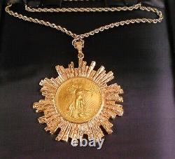 1924 St. Gauden Liberty Double Eagle Gold Coin Pendant Necklace 91 Gr Stunning