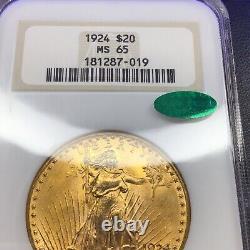 1924 St. Gaudens $20 Gold Double Eagle NGC MS 65 CAC OLD HOLDER SEE VIDEO