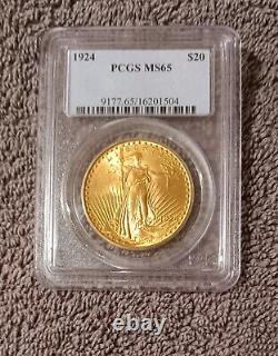 1924 St. Gaudens $20 gold Double Eagle, PCGS MS65 surety in PCGS holders