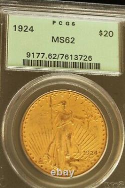 1924 U. S. $20 St. Gaudens Double Eagle Gold PCGS MS62