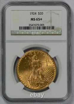 1924 US Gold $20 Saint-Gaudens Double Eagle NGC MS65+ Plus Grade