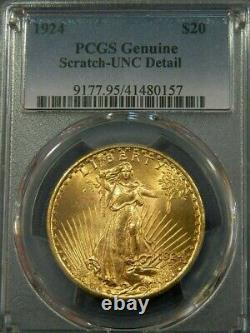 1924 US Gold $20 Saint-Gaudens Double Eagle PCGS Genuine Scratch-UNC Detail