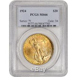 1924 US Gold $20 Saint-Gaudens Double Eagle PCGS MS66