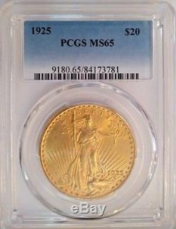 1925 $20 Gold Double Eagle St. Gaudens PCGS MS65
