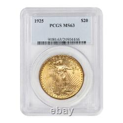 1925 $20 Gold Saint Gaudens Double Eagle PCGS MS63 Philadelphia Minted Coin