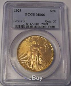1925 $20 Philadelphia Gold GEM St Gaudens Double Eagle PCGS MS66