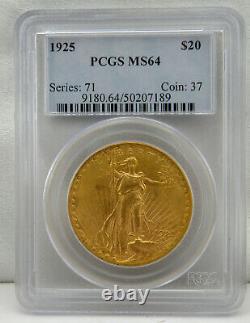 1925 $20 Saint-Gaudens Gold Double Eagle Coin MS-64 by PCGS