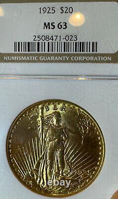 1925 $20 Saint Gaudens Gold Double Eagle NGC MS63