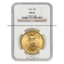 1925 $20 Saint Gaudens NGC MS66 Gem grade Gold Double Eagle CoinStats BEST VALUE