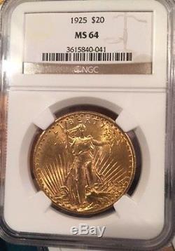 1925 $20 St. Gaudens Gold Double Eagle (1) MS-64 NGC PQ Best Value! Compare