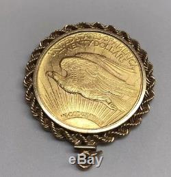 1925 $20 Twenty Dollar Saint Gaudens Double Eagle Gold Gem Coin withRope Bezel NR