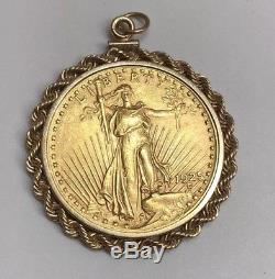 1925 $20 Twenty Dollar Saint Gaudens Double Eagle Gold Gem Coin withRope Bezel NR