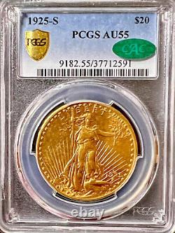 1925-S $20 Gold Saint Gaudens Double Eagle PCGS AU55 (CAC)