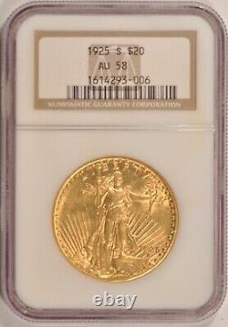 1925-S $20 Saint Gaudens Gold Double Eagle NGC AU58 Pre-1933 Gold