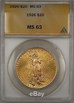 1926 $20 Dollar St. Gaudens Double Eagle Gold Coin ANACS MS-63 BP