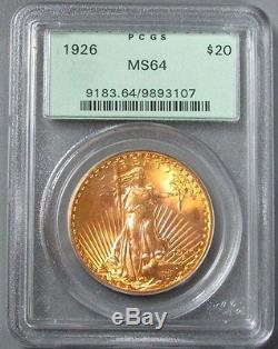 1926 Gold $20 Saint Gaudens Double Eagle Coin Green Label Pcgs Mint State 64