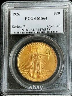 1926 P Gold Us $20 Dollar Saint Gaudens Double Eagle Coin Pcgs Mint State 64