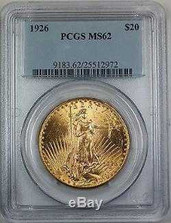 1926 St. Gaudens $20 Double Eagle Gold Coin, PCGS MS-62, Better Coin