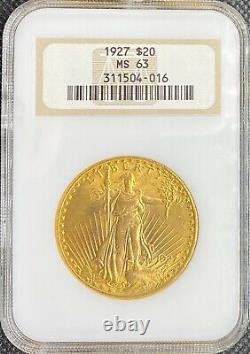 1927 $20 American Gold Double Eagle Saint Gaudens MS63 NGC LUSTROUS MINT Coin
