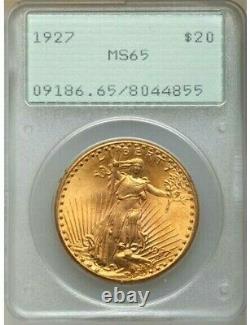 1927 $20 GOLD PCGS MS65 OGH RATTLER St. SAINT GAUDENS DOUBLE EAGLE Bright