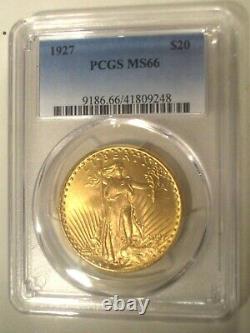 1927 $20 Gold Pcgs Ms66 Saint Gaudens Double Eagle $4,350+++ Frosty Bright