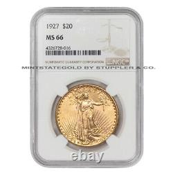 1927 $20 Gold Saint Gaudens NGC MS66 mint gem grade Double Eagle coin