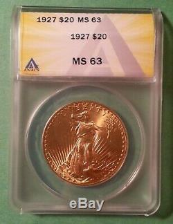 1927 $20 Gold St. Gaudens Double Eagle ANACS MS-63