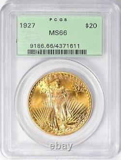 1927 $20 Philadelphia GEM St Gaudens Double Eagle PCGS MS66 OGH, Toned