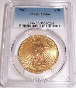1927 $20 Philadelphia Gold GEM St Gaudens Double Eagle PCGS MS66