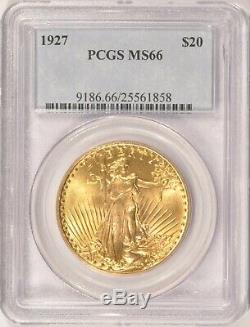 1927 $20 Saint Gaudens Gold Double Eagle Coin PCGS MS66 in an Older Holder