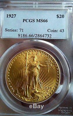 1927 $20 St. Gaudens Double Eagle Gold Coin PCGS MS66 Nice Original PQ Blue Tag