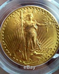 1927 $20 St. Gaudens Double Eagle Gold Coin PCGS MS66 Nice Original PQ Blue Tag