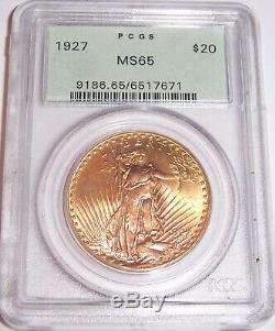 1927 $20 St Gaudens Philadelphia GEM Gold Double Eagle PCGS MS65 OGH