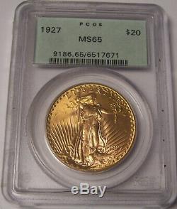 1927 $20 St Gaudens Philadelphia GEM Gold Double Eagle PCGS MS65 OGH