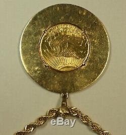 1927 St. Gaudens $20 Double Eagle Gold Coin HEAVY 14K Pendant 20 Rope Necklace
