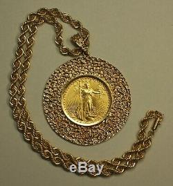 1927 St. Gaudens $20 Double Eagle Gold Coin HEAVY 14K Pendant 20 Rope Necklace