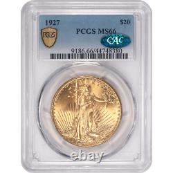 1927 St Gaudens $20 Gold Double Eagle PCGS and CAC MS66 PQ+ Coin