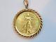 1927 St Gaudens Double Eagle Gold Coin Necklace Pendant in 14k Gold Bezel