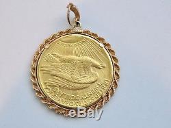 1927 St Gaudens Double Eagle Gold Coin Necklace Pendant in 14k Gold Bezel
