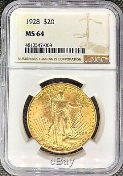 1928 $20 American Gold Double Eagle Saint Gaudens MS64 NGC Bright LUSTROUS Coin