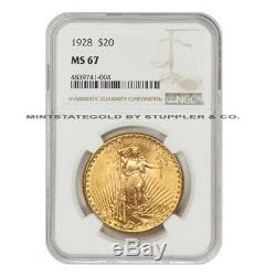 1928 $20 Gold Saint Gaudens NGC MS67 Superb Gem Philadelphia Double Eagle Coin