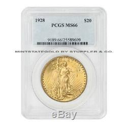 1928 $20 Gold Saint Gaudens PCGS MS66 Gem Grade Double Eagle Lustrous coin