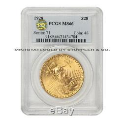 1928 $20 Gold Saint Gaudens PCGS MS66 PQ Approved Double Eagle Coin Twenty St