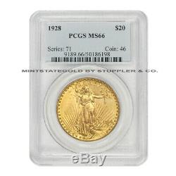 1928 $20 Gold Saint Gaudens PCGS MS66 gem graded Philadelphia Double Eagle coin