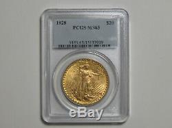 1928 $20 Gold Saint St Gaudens Double Eagle PCGS MS63