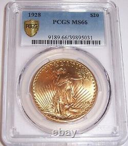 1928 $20 Philadelphia Gold GEM St Gaudens Double Eagle PCGS MS66