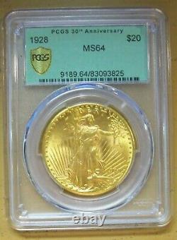 1928 $20 ST-Gaudens Gold Double Eagle MS-64 PCGS -30TH ANNIVERSARY GREEN LABEL