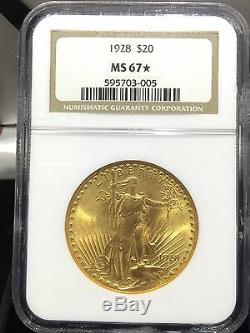 1928 $20 Saint Gaudens Double Eagle Gold NGC MS 67 STAR