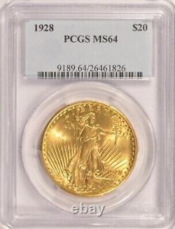 1928 $20 Saint Gaudens Gold Double Eagle Coin PCGS MS64 Older Holder Pre-1933